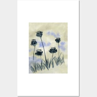 Black Flowers Watercolor Painting Posters and Art